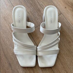 Calvin Klein Women's Cream Strappy Mules